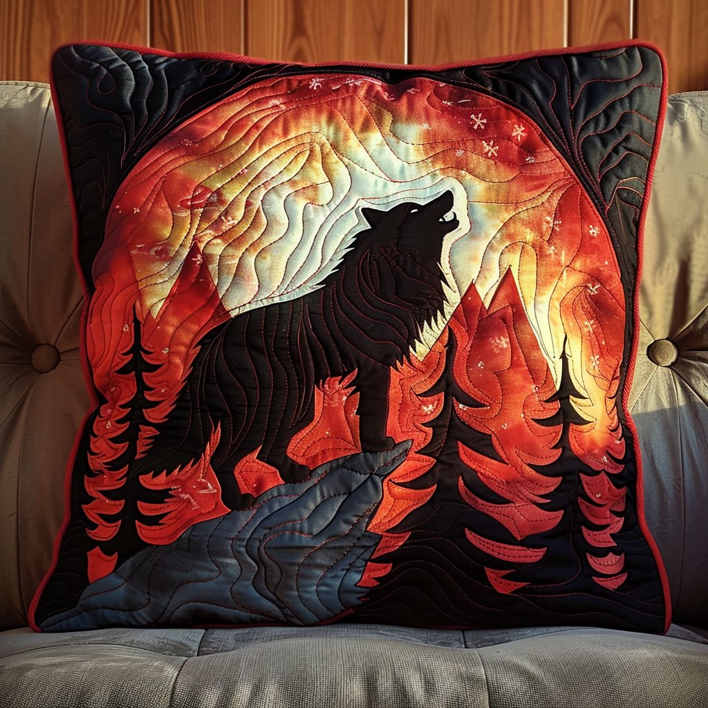 Howling Wolf Aura Quilted Cushion Cover printed cushion cover
