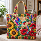 Hummingbird Blossom Paradise Quilted Tote Bag printed tote bag