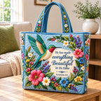 Hummingbird Blossom Quilted Tote Bag printed tote bag
