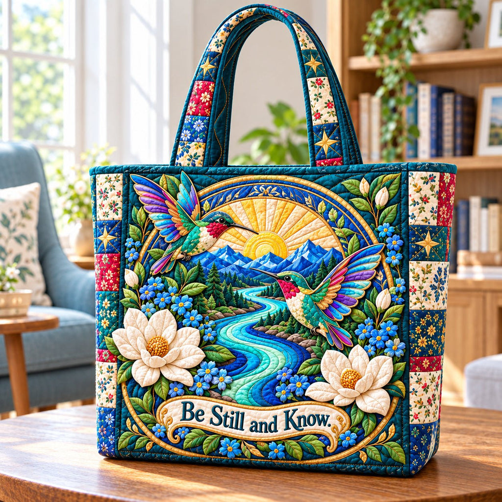 Hummingbird Garden Glows Quilted Tote Bag printed tote bag