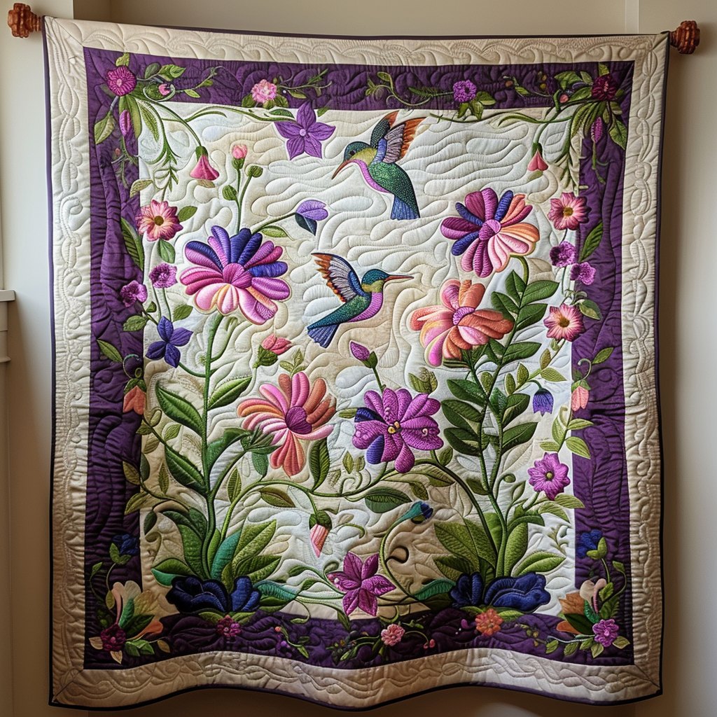 Hummingbird Garden Quilted Blanket printed blanket