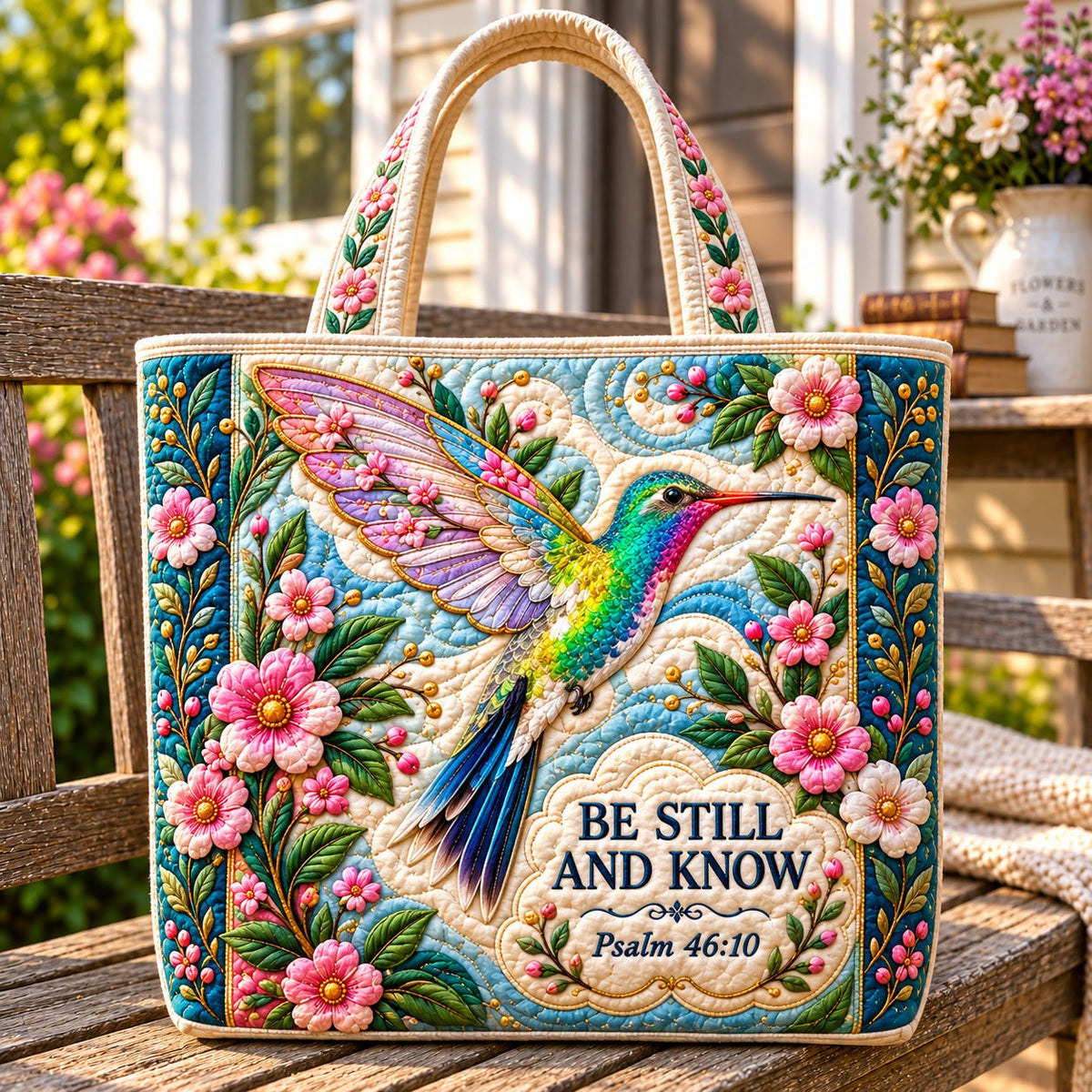 Hummingbird Harmony Quilted Tote Bag printed tote bag