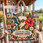 Hummingbird Hibiscus I Can Do All Things printed tote bag