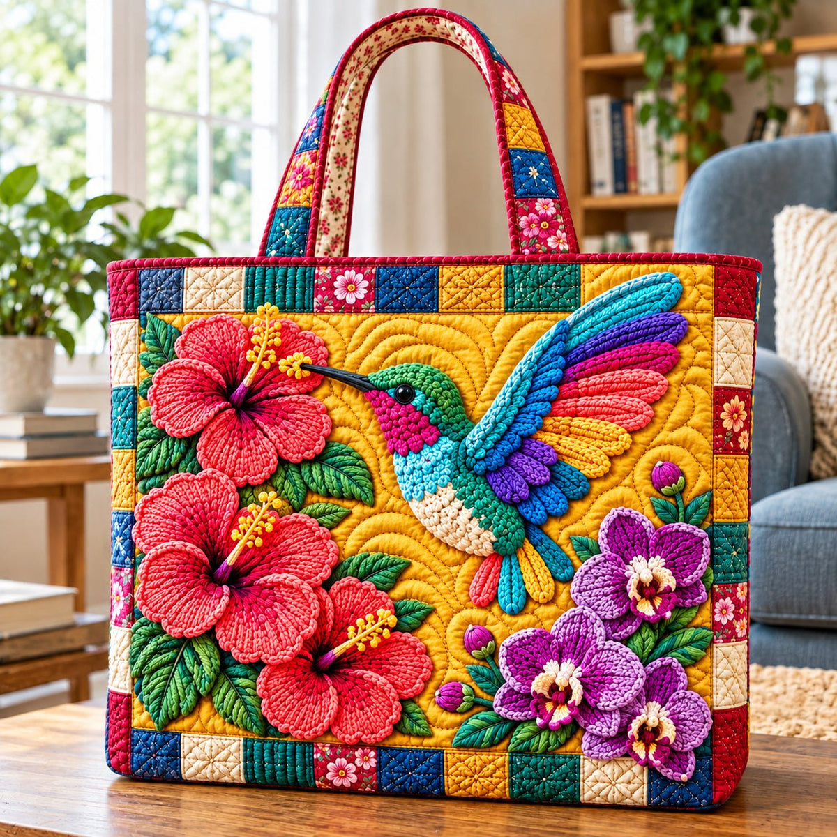 Hummingbird Meadow Grace Quilted Tote Bag printed tote bag