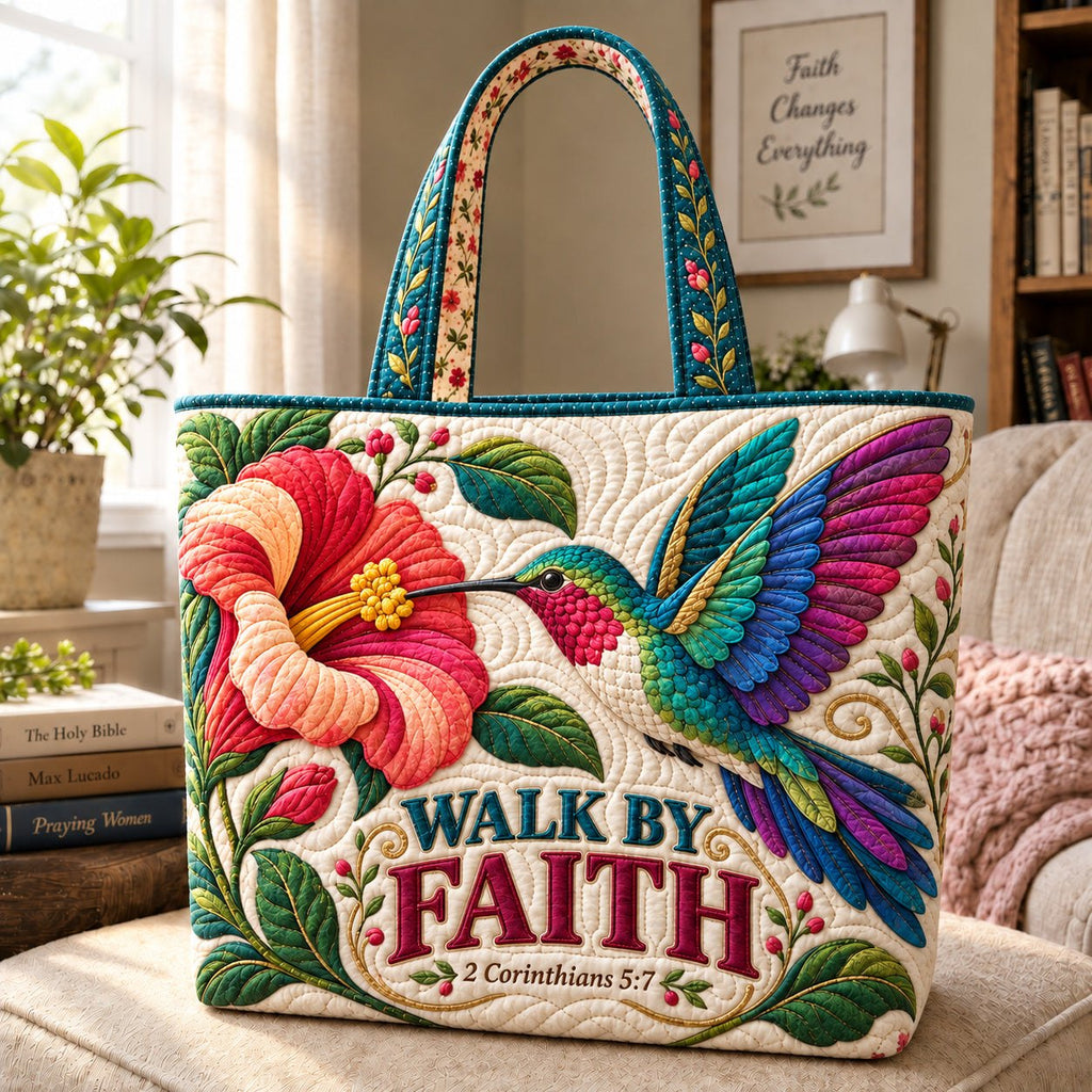 Hummingbird Meadow Quilted Tote Bag printed tote bag