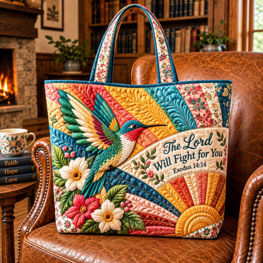 Hummingbird Paradise Quilted Tote Bag printed tote bag