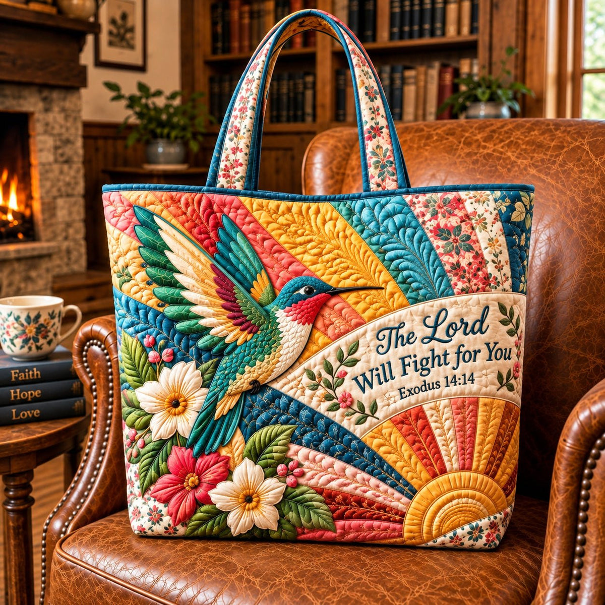 Hummingbird Paradise Quilted Tote Bag printed tote bag