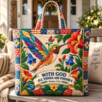 Hummingbird With God All Things Possible printed tote bag