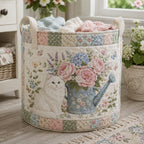 Hydrangea Cat Haven Quilted Laundry Hamper printed laundry hamper