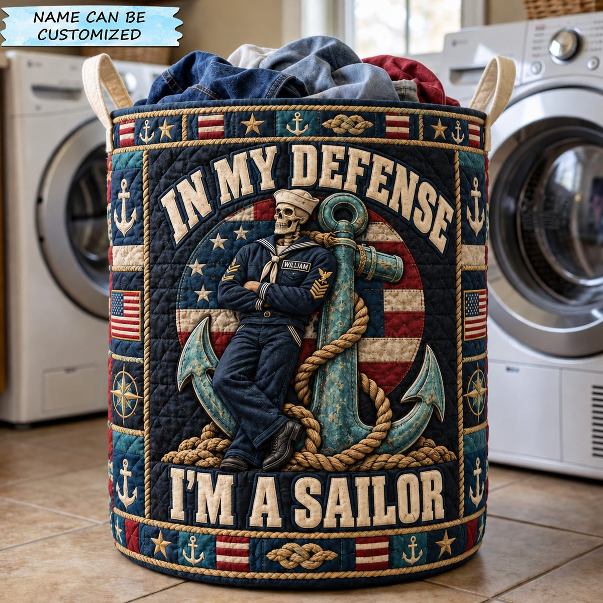 In My Defense Im A Sailor Quilted Laundry Hamper QTCUZ printed laundry hamper