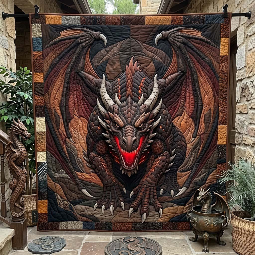 Infernal Dragon Quilted Blanket printed quilt blanket