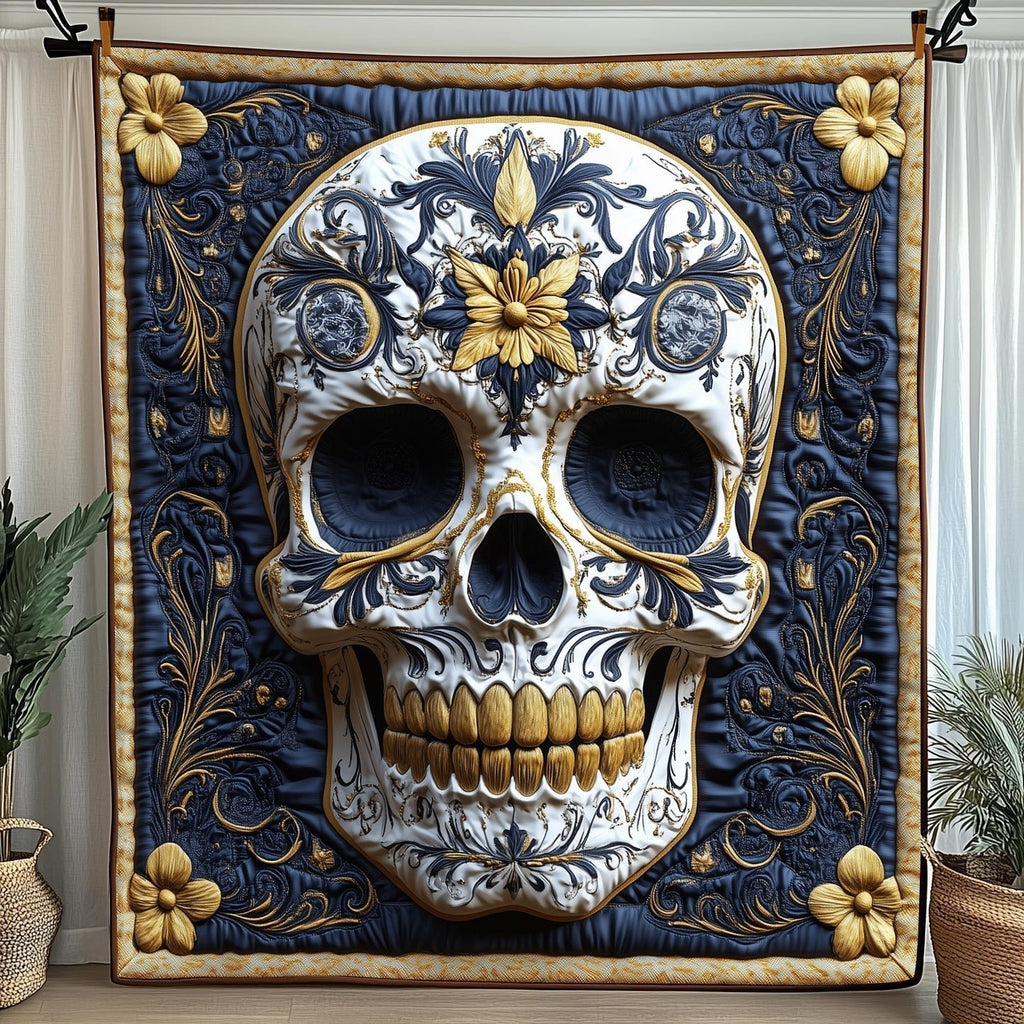 Intricate Floral Skull Quilted Blanket printed blanket