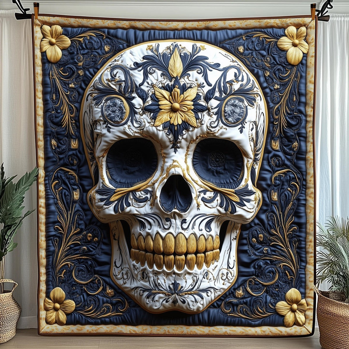 Intricate Floral Skull Quilted Blanket printed blanket