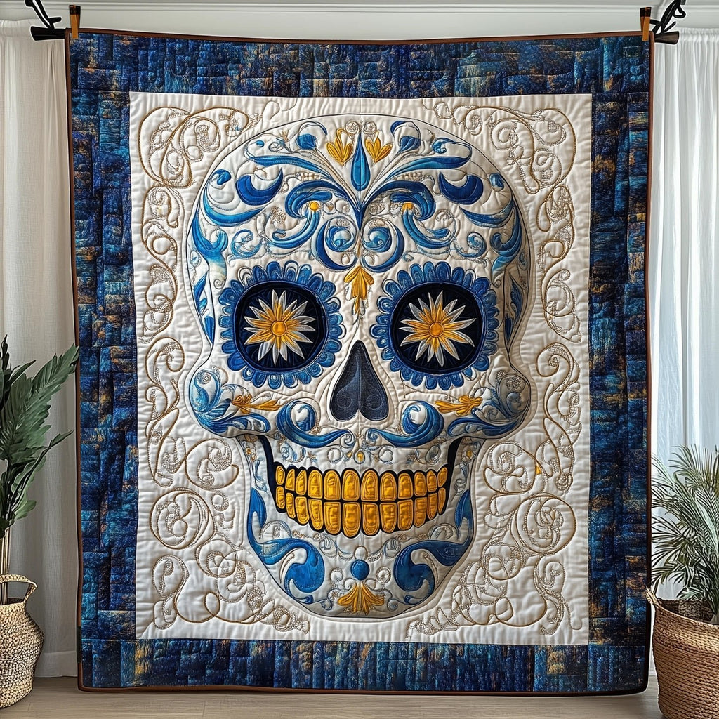 Intricate Floral Skull Quilted Blanket printed blanket