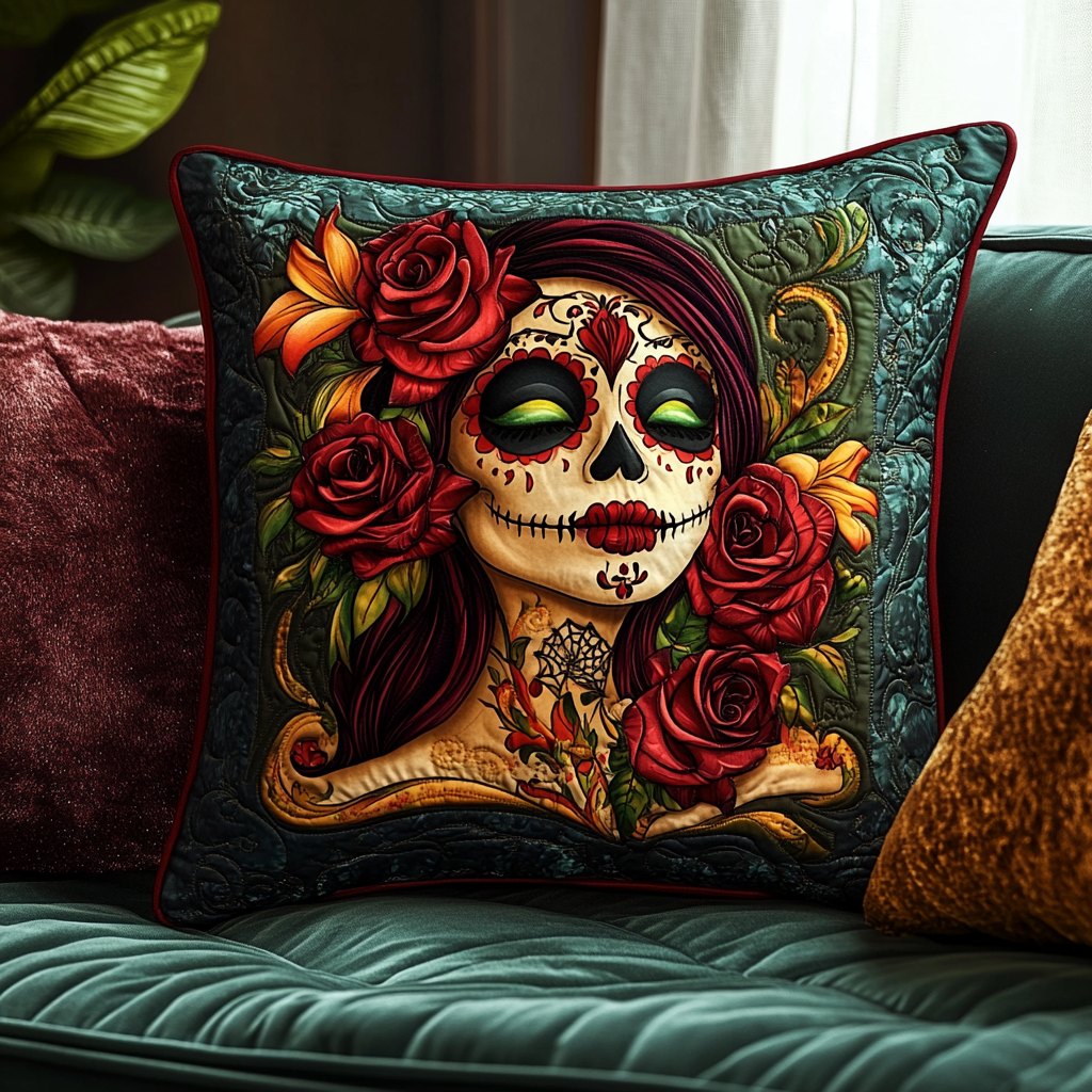 Intricate Skull Quilted Cushion Cover printed cushion cover