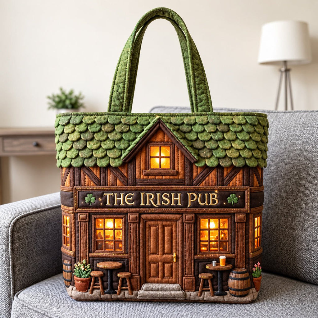Irish Pub Quilted Tote Bag printed tote bag