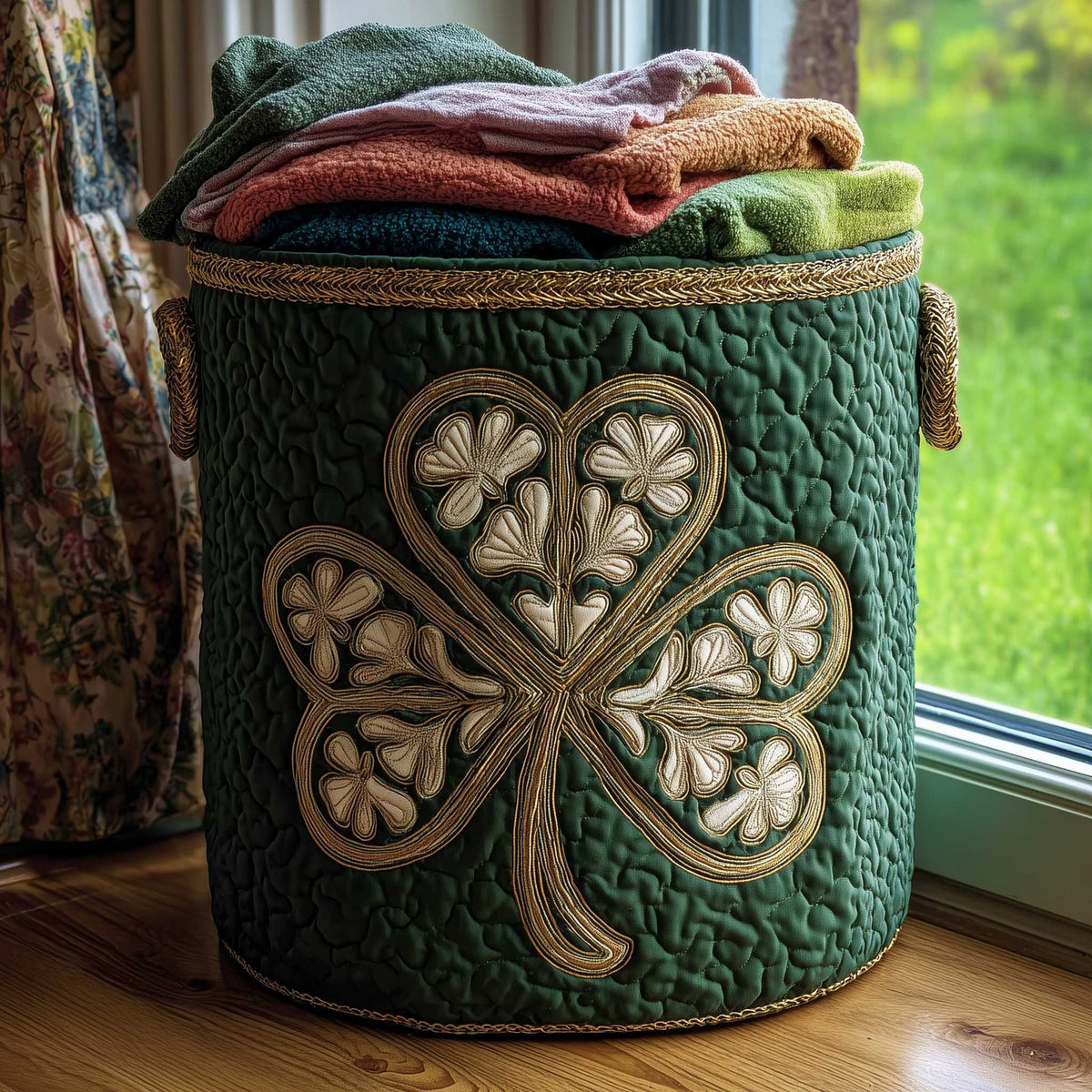 Irish Shamrock Quilted Laundry Hamper printed laundry hamper