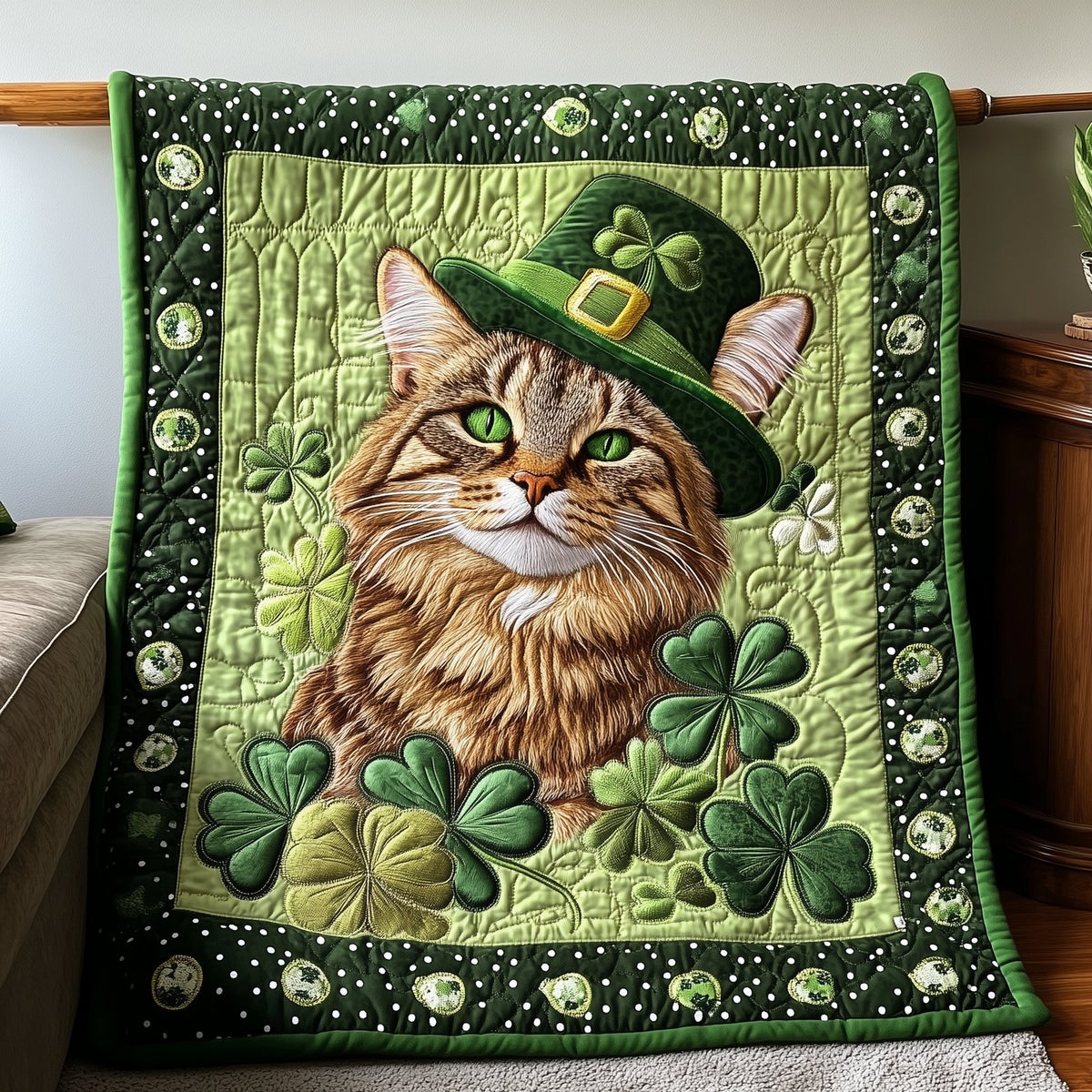 Irish Tabby Cat Quilted Blanket printed blanket