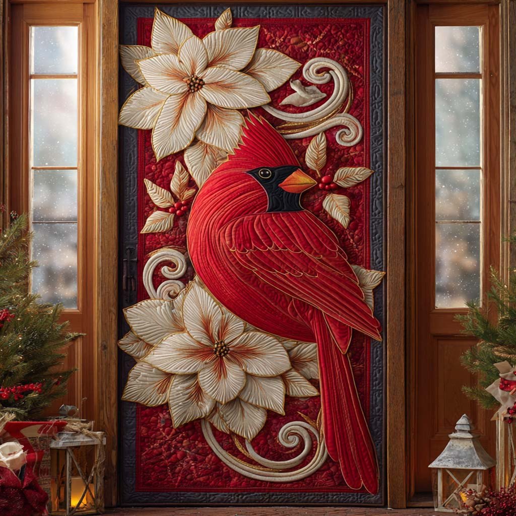 Ivory Bloom Cardinal Quilted Door Curtain printed door curtain