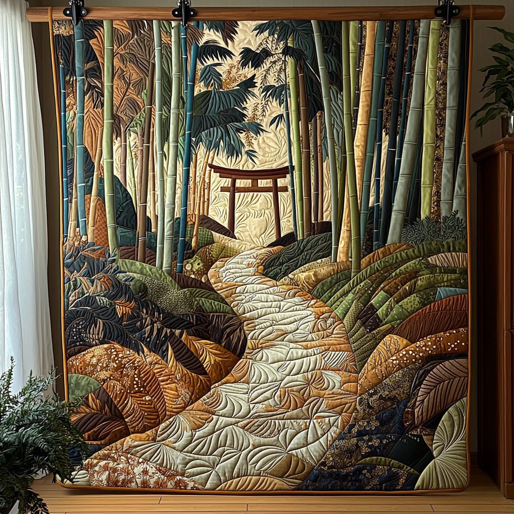 Japanese Bamboo Path Quilted Blanket printed blanket