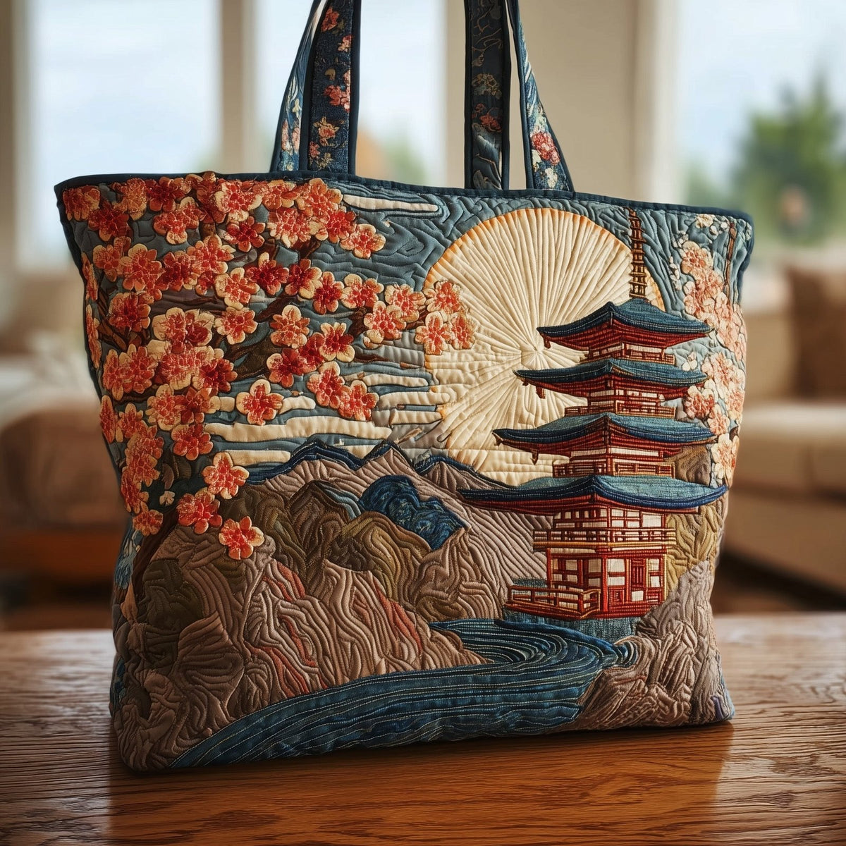 Japanese Pagoda Quilted Tote Bag printed tote bag