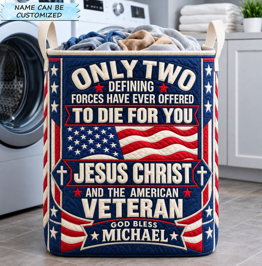 Jesus And American Veteran Quilted Laundry Hamper QTCUZ printed laundry hamper