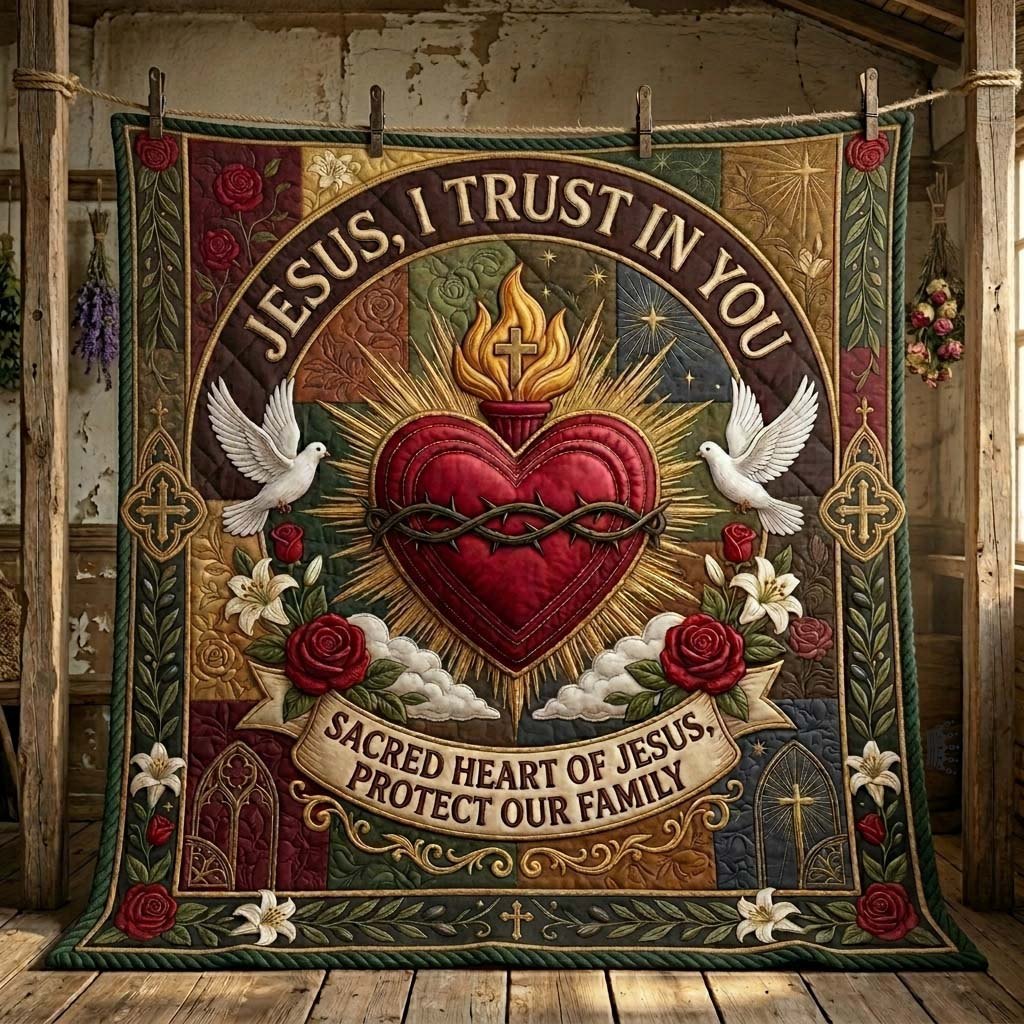 Jesus Trust Heart Quilted Blanket printed blanket