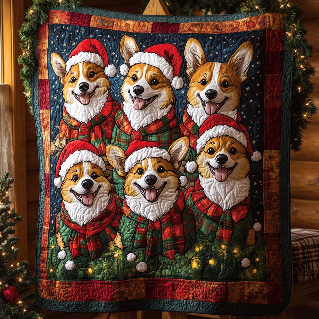 Jolly Corgi Lights Quilted Blanket printed blanket