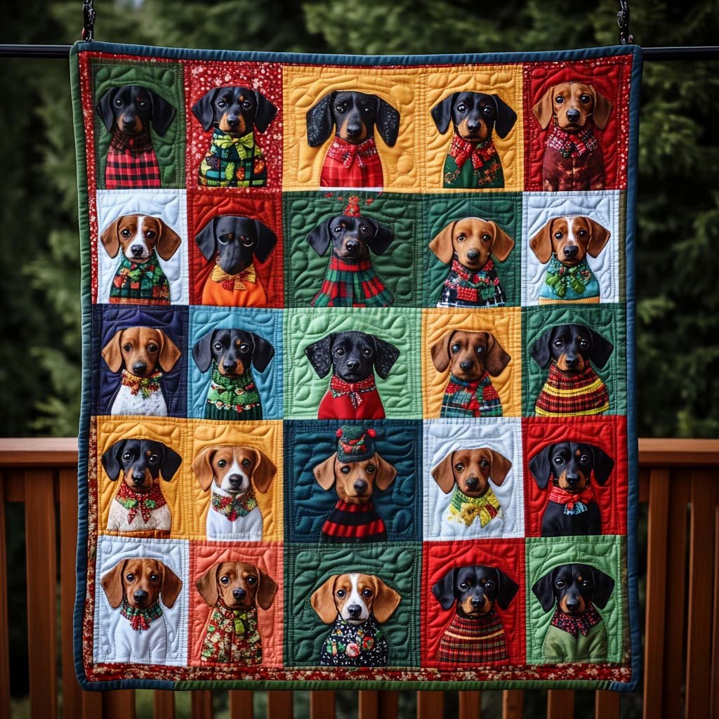 Jolly Dachshund Quilted Blanket printed blanket