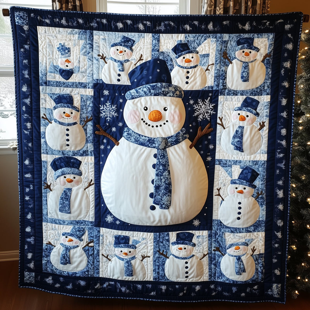 Jolly Frosty Snowman Quilted Blanket printed blanket