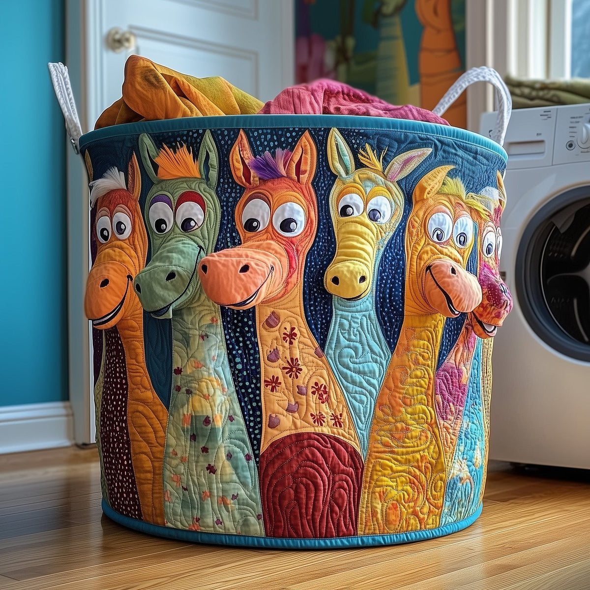 Joyful Donkey Quilted Laundry Hamper printed laundry hamper