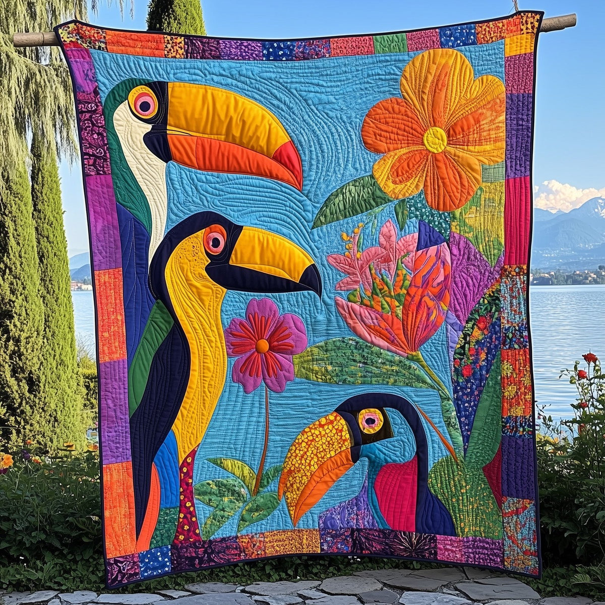 Joyful Toucans Quilted Blanket printed blanket