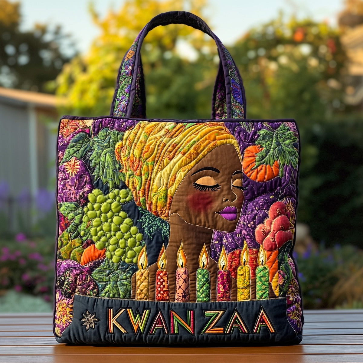 Kwanzaa Spirit Quilted Tote Bag printed tote bag