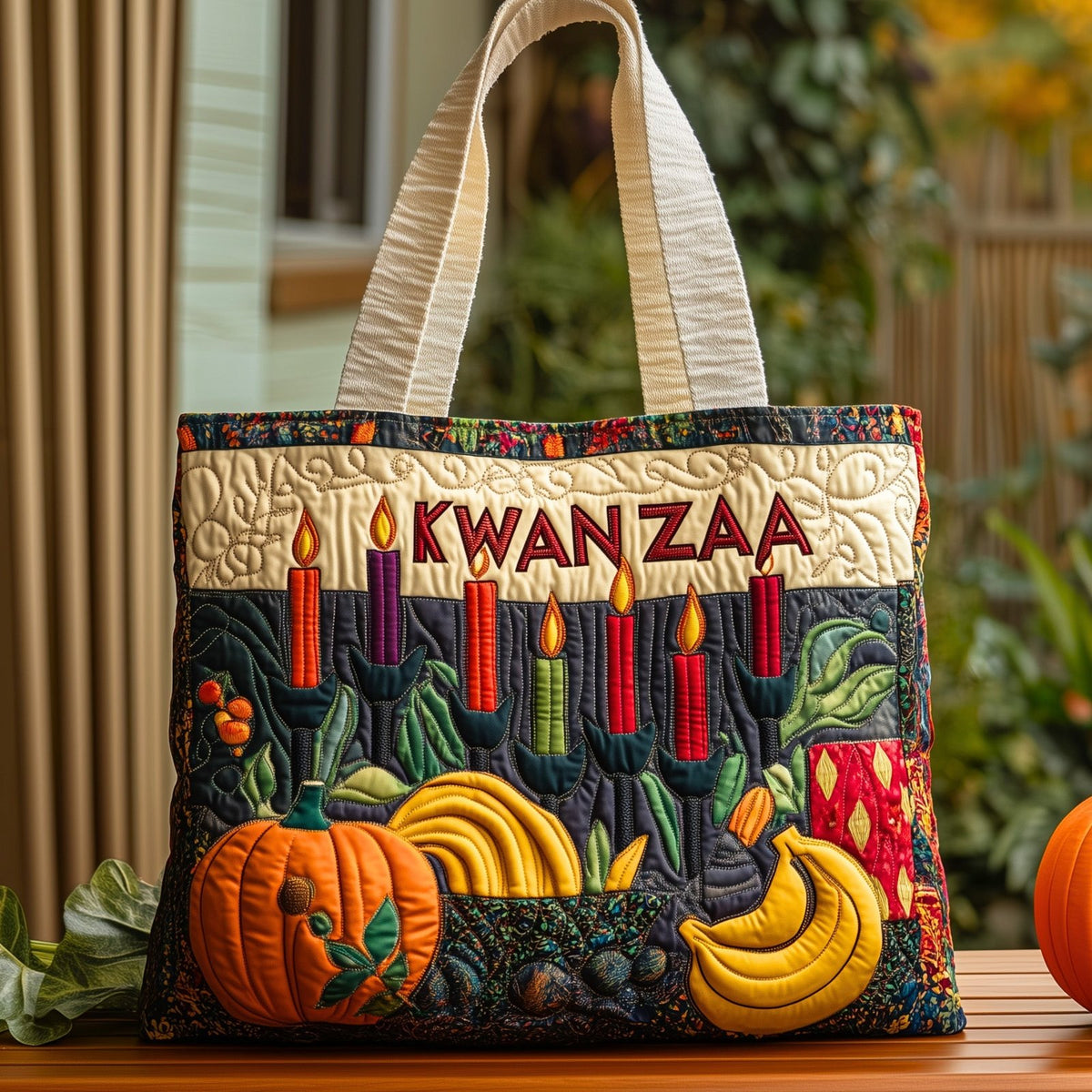 Kwanzaa Spirit Quilted Tote Bag printed tote bag