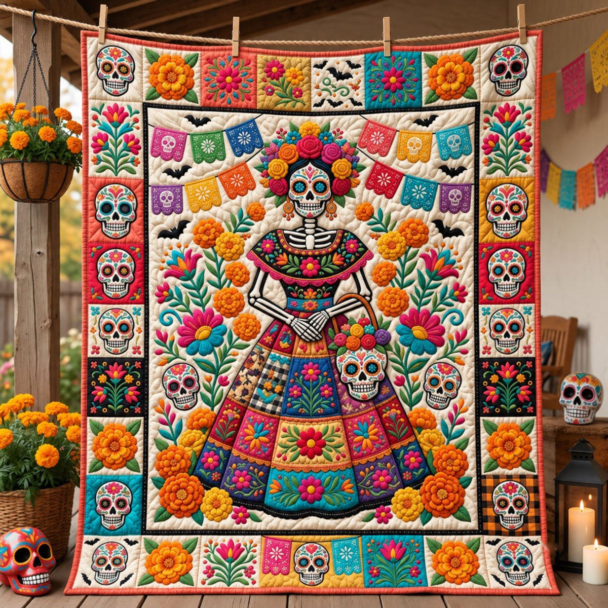 La Catrina Quilted Blanket printed blanket