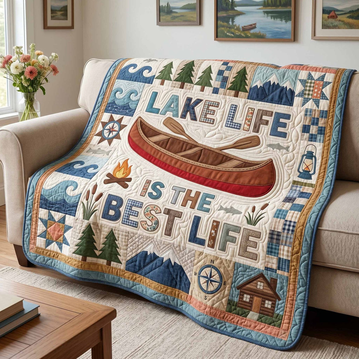 Lake Life Quilted Blanket printed blanket