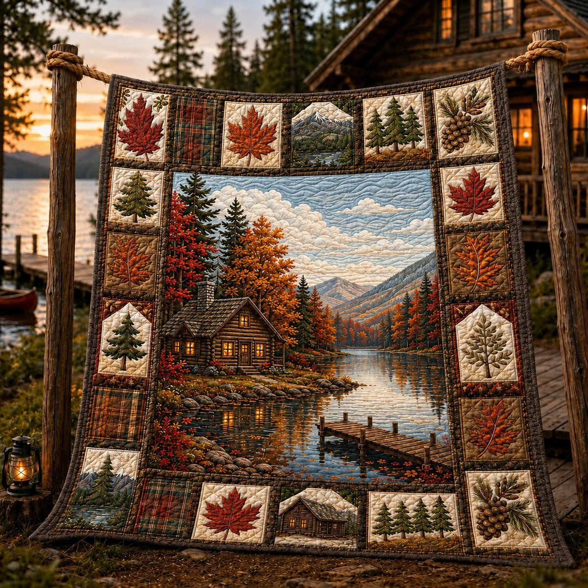 Lakeside Cabin Quilted Blanket printed blanket