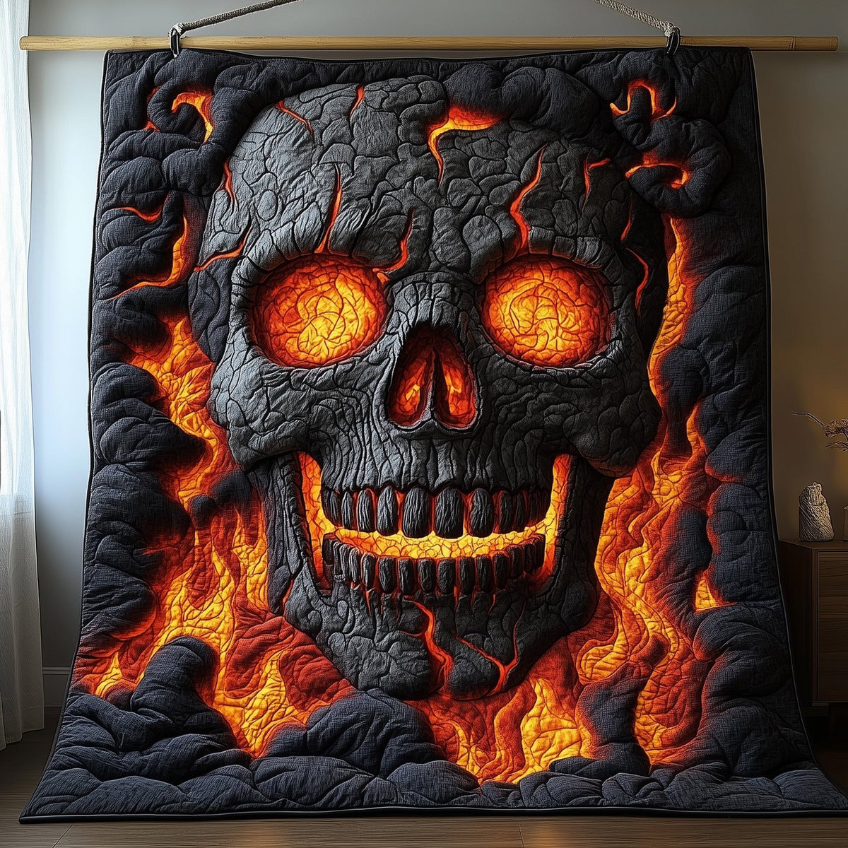 Lava Skull Quilted Blanket printed blanket