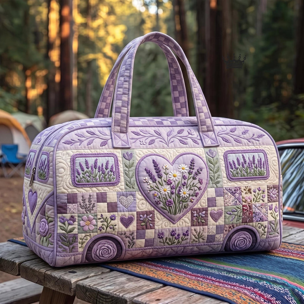 Lavender Camper Quilted Duffle Bag printed quilted duffle bag