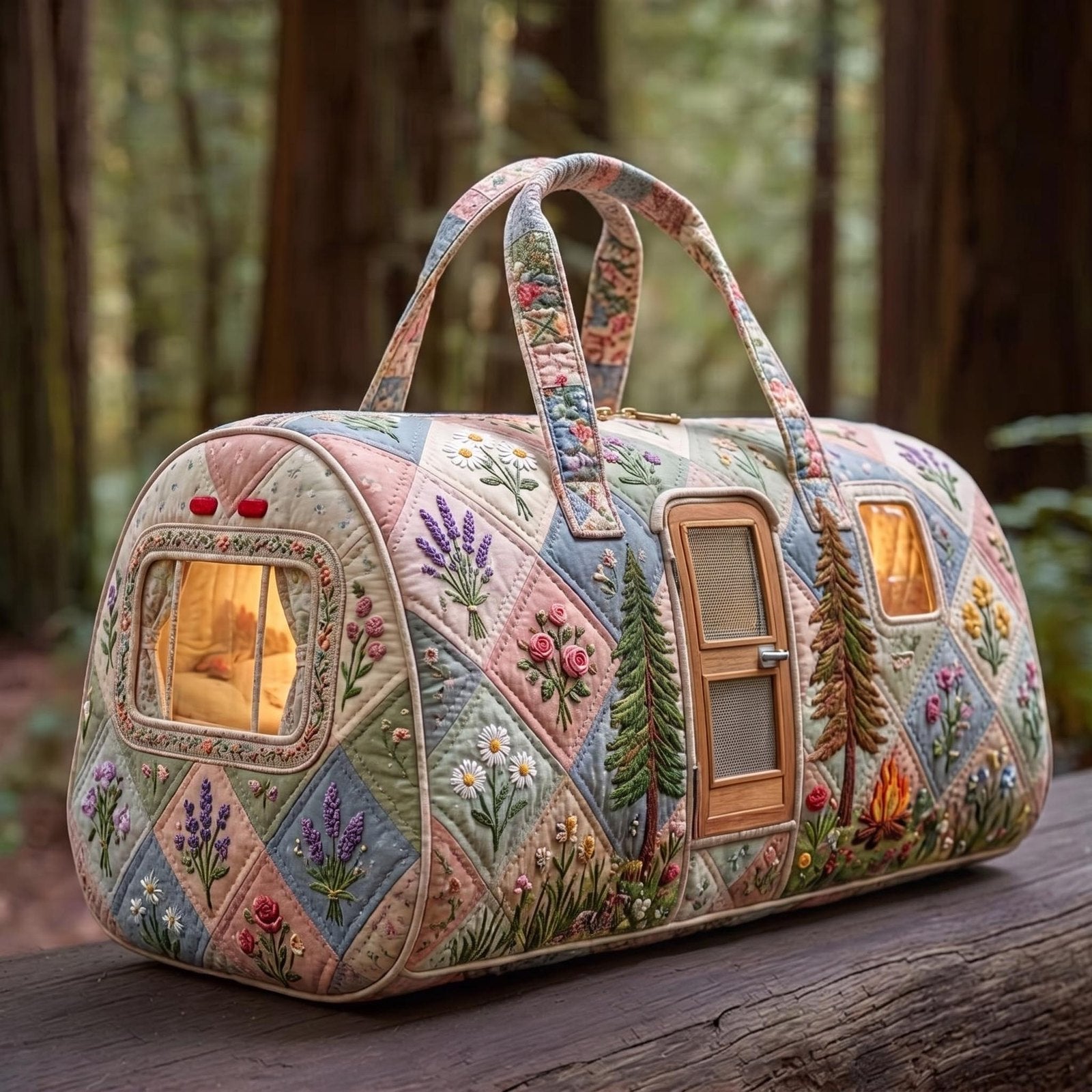 Lavender Van Quilted Duffle Bag printed quilted duffle bag