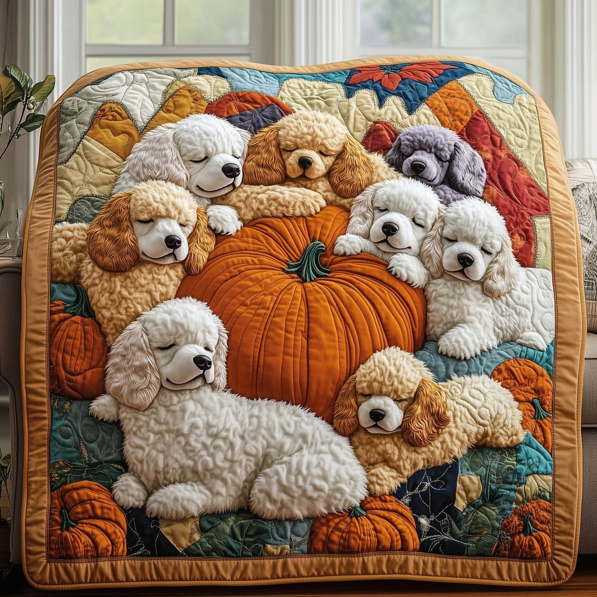 Lazy Poodle Charm Quilted Blanket printed blanket