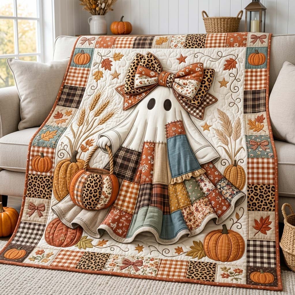 Leopard Bow Ghost Quilted Blanket printed blanket