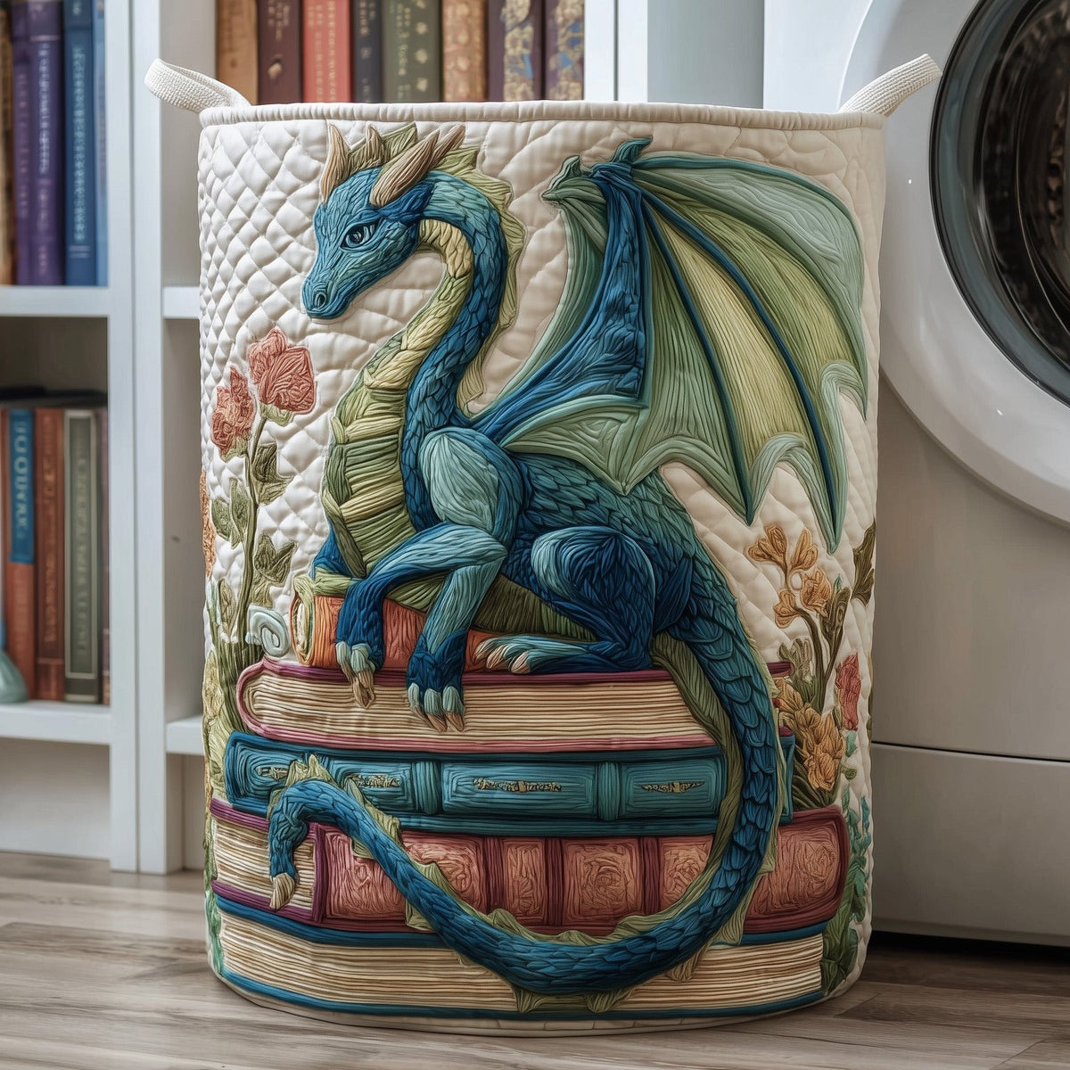 Library Dragon Quilted Laundry Hamper printed laundry hamper