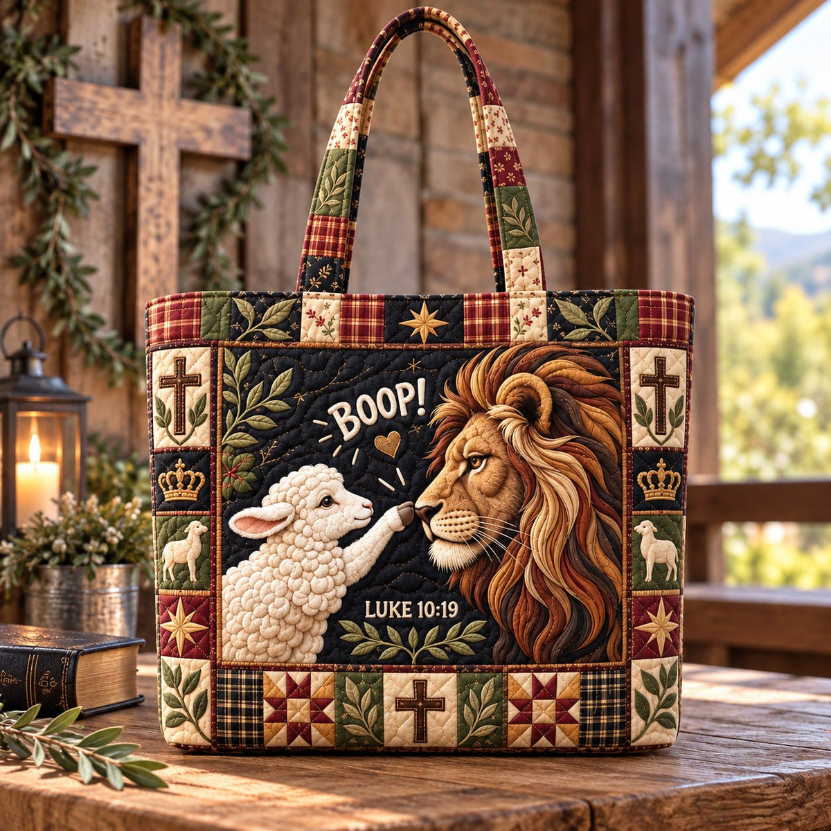 Lion And Lamb Faith Quilted Tote Bag printed tote bag