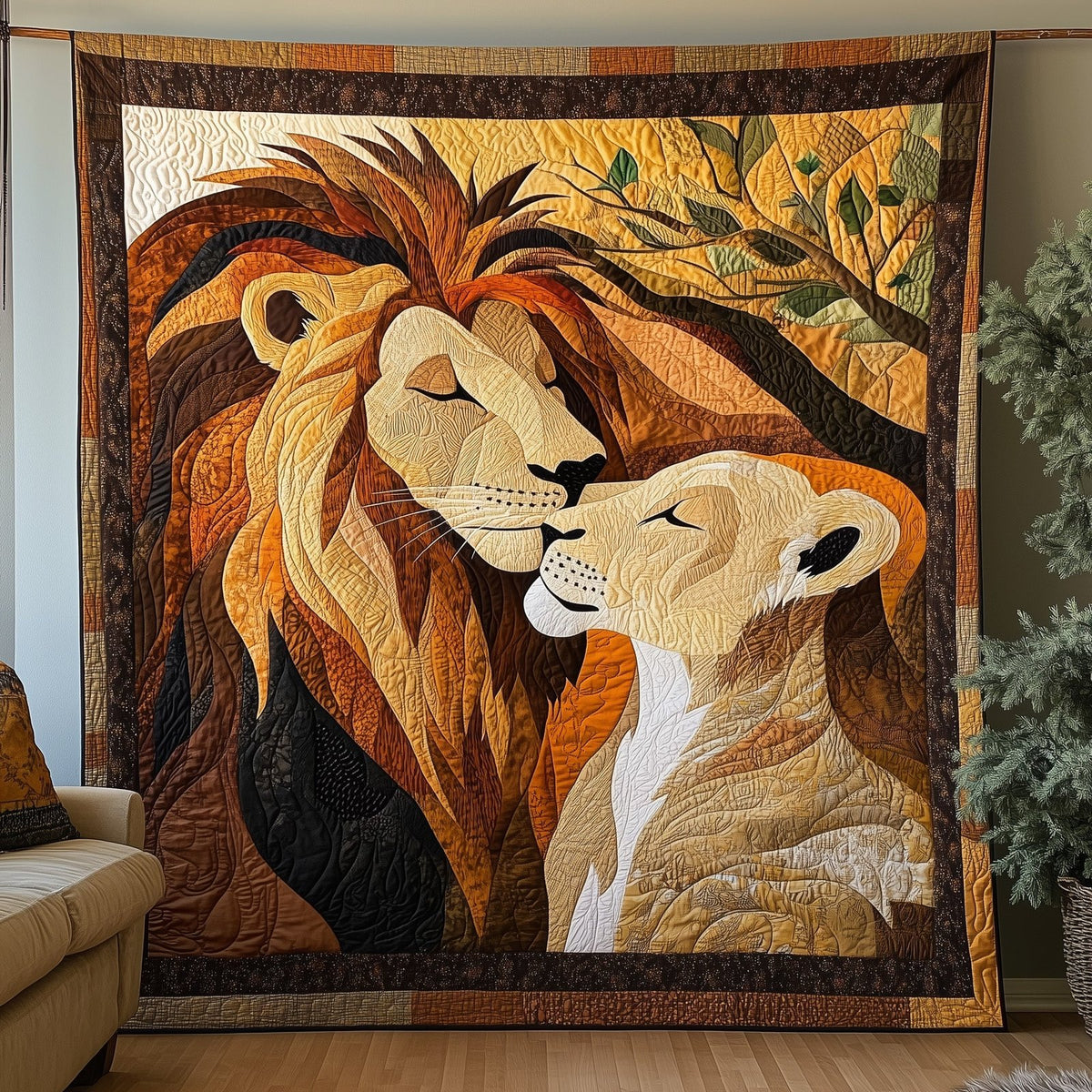 Lions In Love Quilted Blanket printed blanket