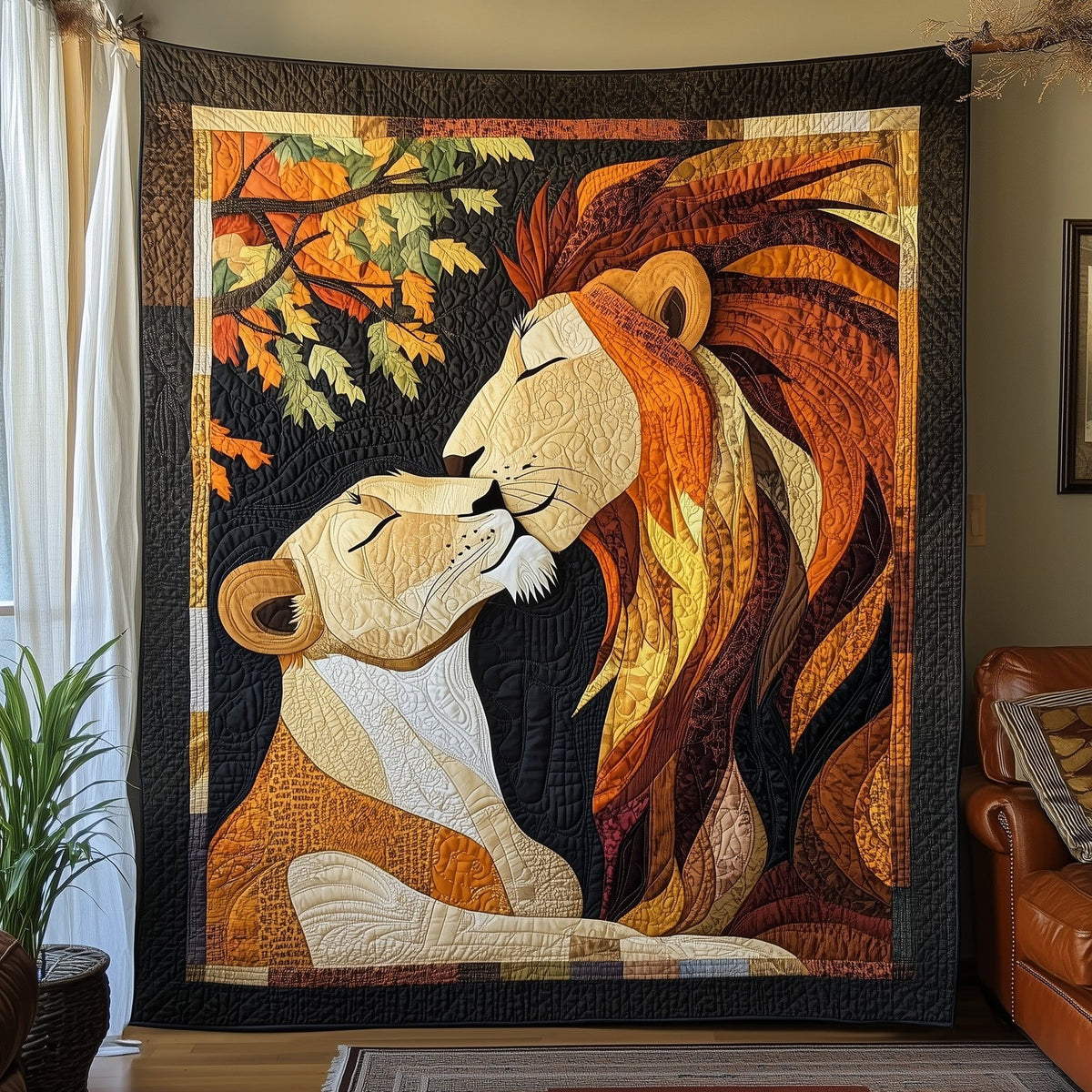 Lions In Love Quilted Blanket printed blanket