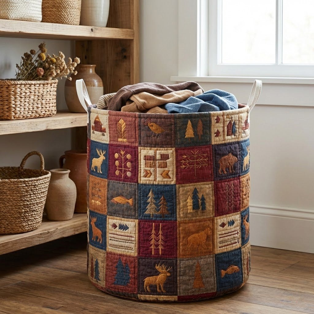 Lodge Patch Quilted Laundry Hamper printed laundry hamper