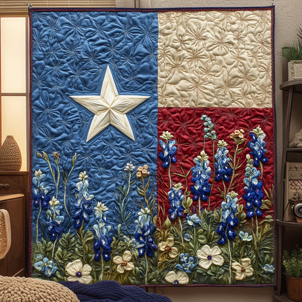 Lone Star Blooms Quilted Blanket printed blanket