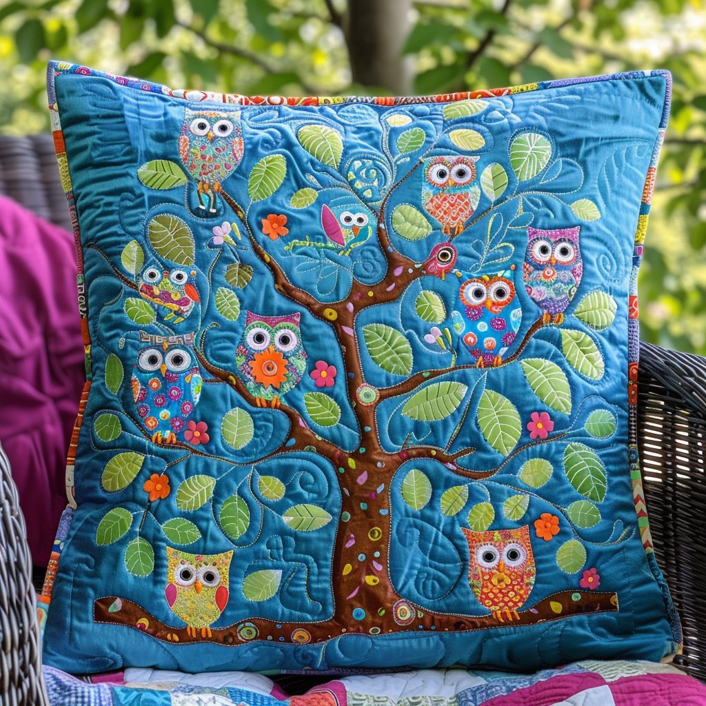Lovable Owls Quilted Cushion Cover printed cushion cover