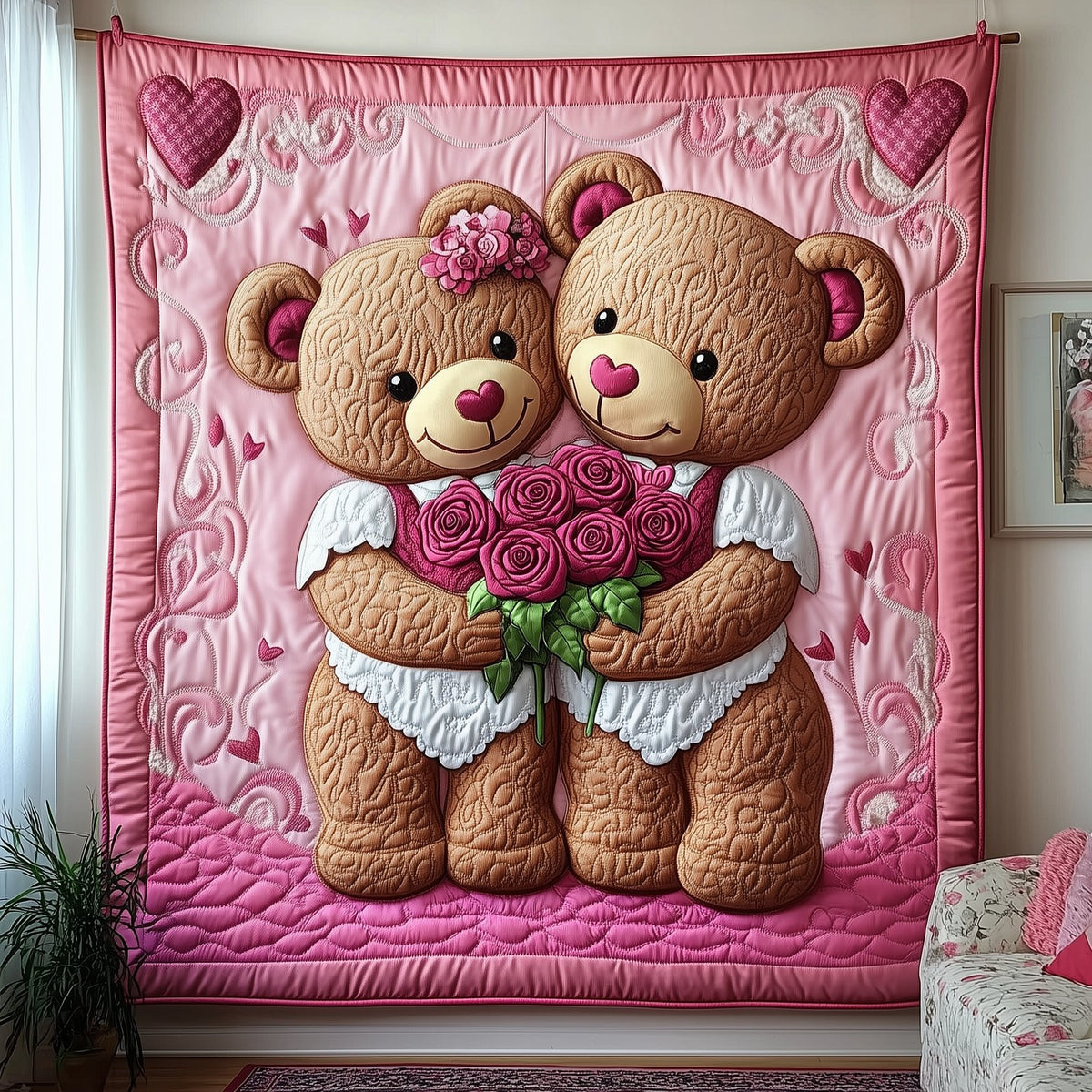 Love Bear Couple Quilted Blanket printed blanket